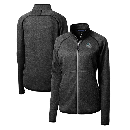 Women's Cutter & Buck  Charcoal Carolina Panthers Helmet Logo Mainsail Sweater-Knit Full-Zip Jacket