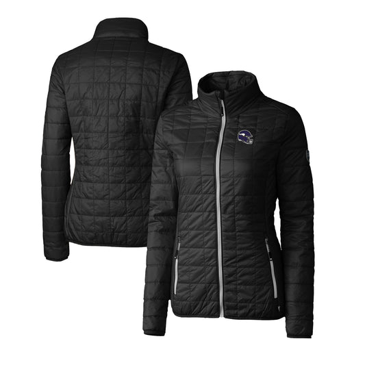 Women's Cutter & Buck  Black Minnesota Vikings Helmet Logo Rainier PrimaLoft Eco Insulated Full-Zip Puffer Jacket