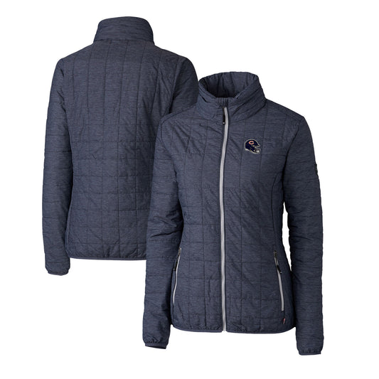 Women's Cutter & Buck  Heather Navy Chicago Bears Helmet Logo Rainier PrimaLoft Eco Insulated Full-Zip Puffer Jacket