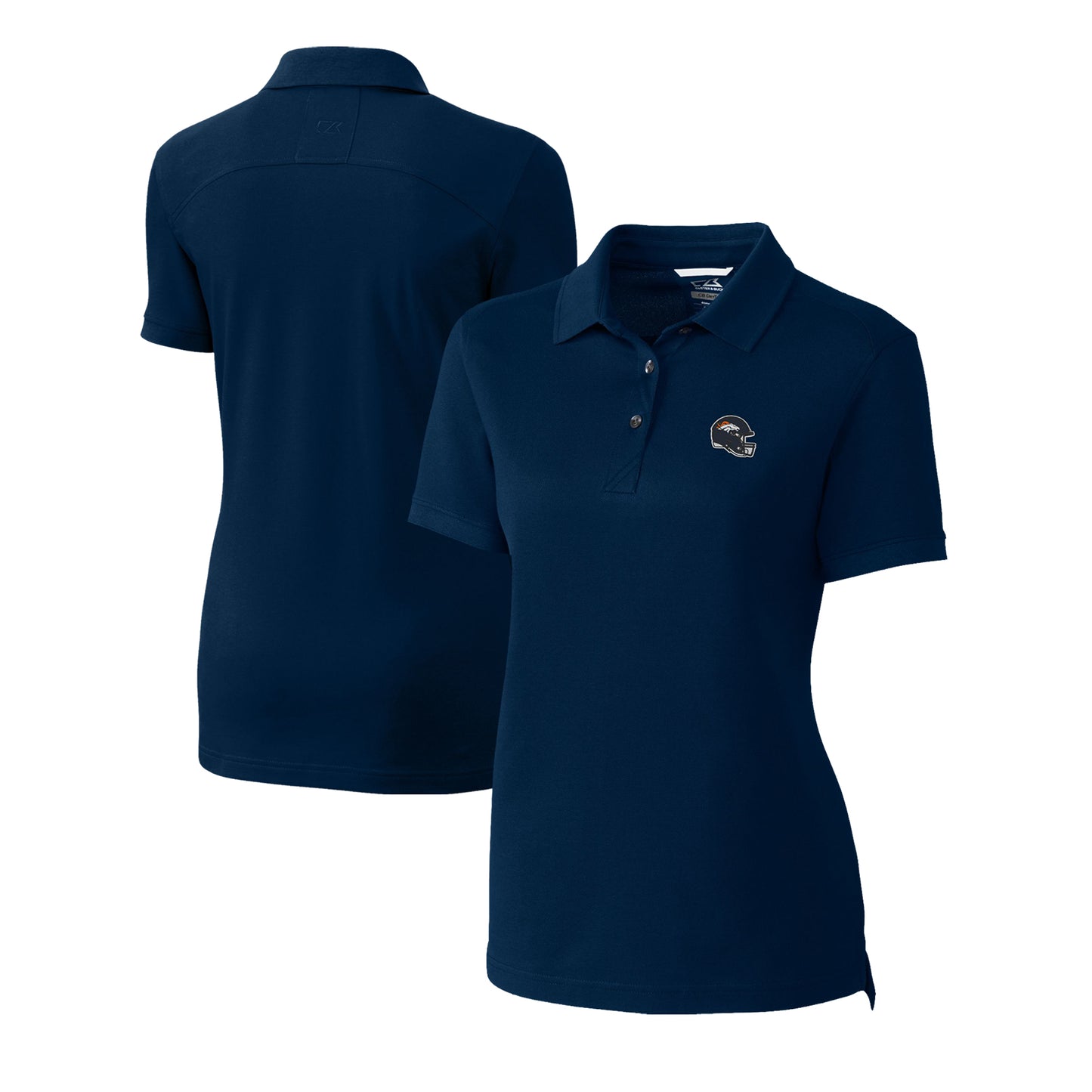 Women's Cutter & Buck  Navy Denver Broncos Helmet Logo Advantage DryTec Tri-Blend Pique Polo