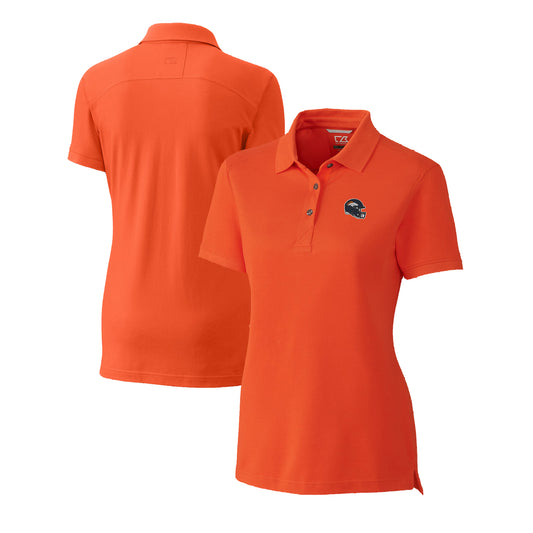 Women's Cutter & Buck  Orange Denver Broncos Helmet Logo Advantage DryTec Tri-Blend Pique Polo