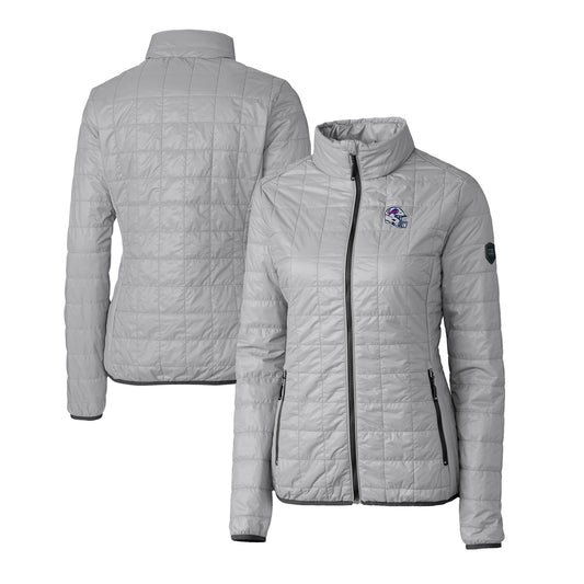 Women's Cutter & Buck  Gray Buffalo Bills Helmet Logo Rainier PrimaLoft Eco Insulated Full-Zip Puffer Jacket