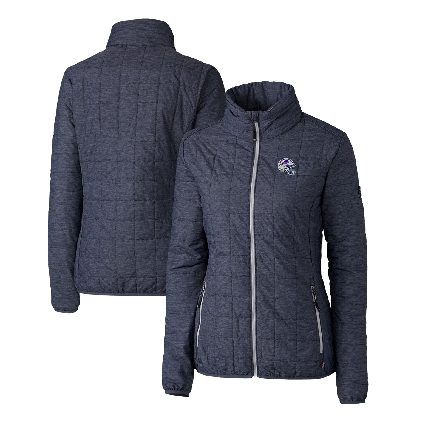 Women's Cutter & Buck  Heather Navy Buffalo Bills Helmet Logo Rainier PrimaLoft Eco Insulated Full-Zip Puffer Jacket