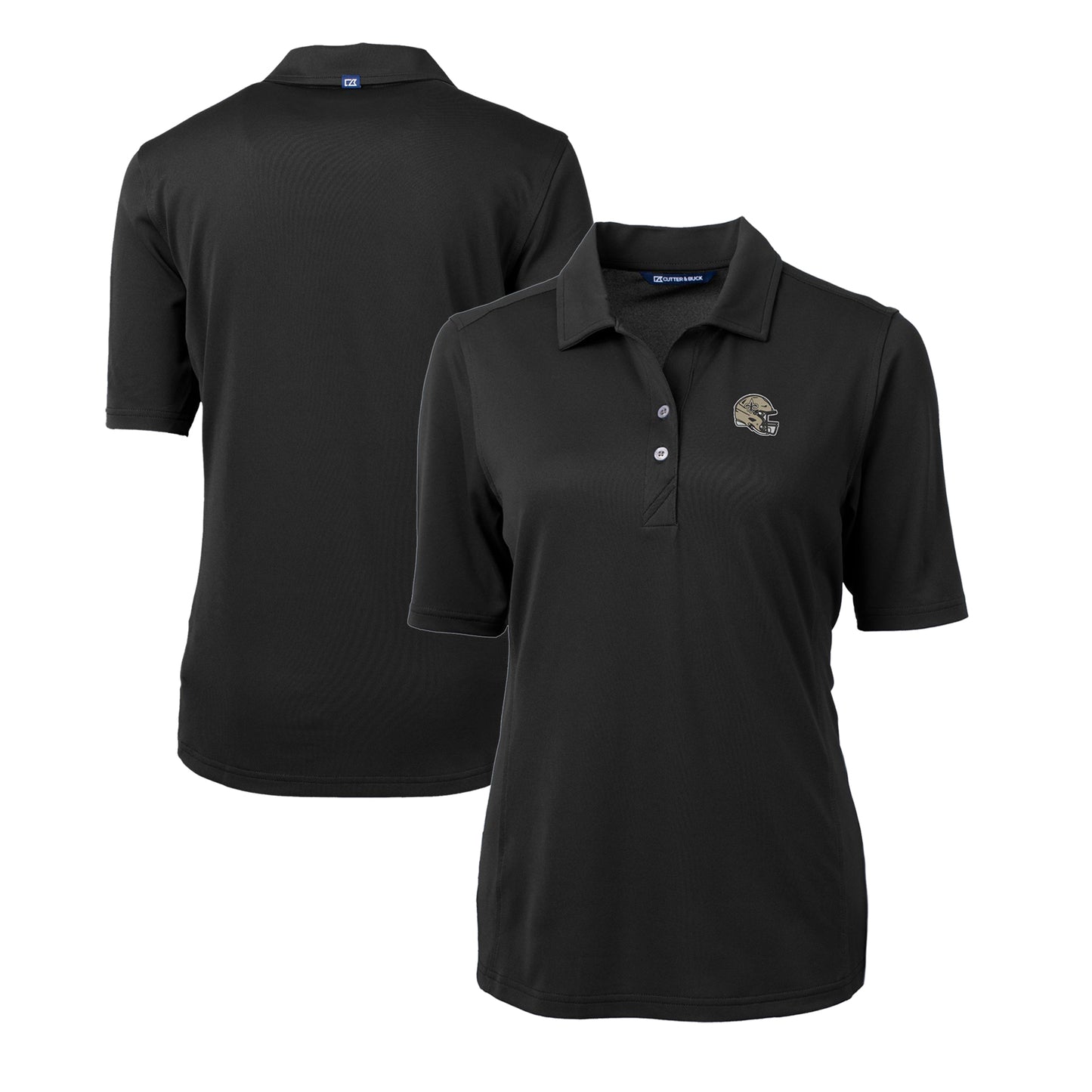 Women's Cutter & Buck  Black New Orleans Saints Helmet Logo DryTec Virtue Eco Pique Recycled Polo