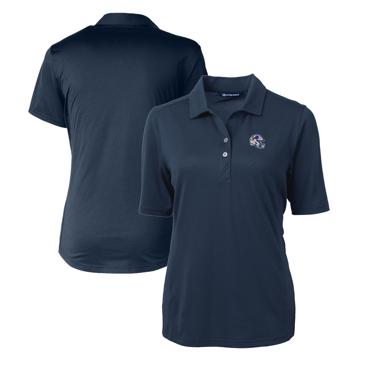 Women's Cutter & Buck  Navy Buffalo Bills Helmet Logo DryTec Virtue Eco Pique Recycled Polo