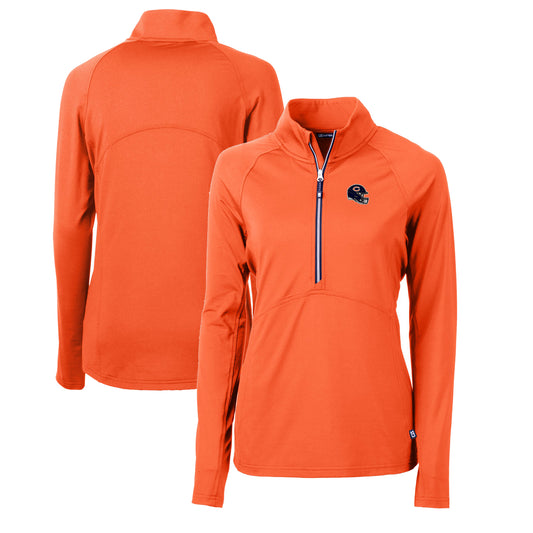 Women's Cutter & Buck  Orange Chicago Bears Helmet Logo Adapt Eco Knit Stretch Recycled Half-Zip Pullover Top