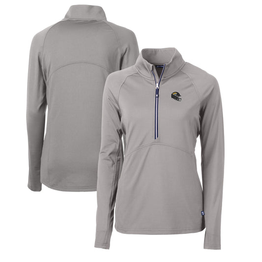 Women's Cutter & Buck  Gray Jacksonville Jaguars Helmet Logo Adapt Eco Knit Stretch Recycled Half-Zip Pullover Top