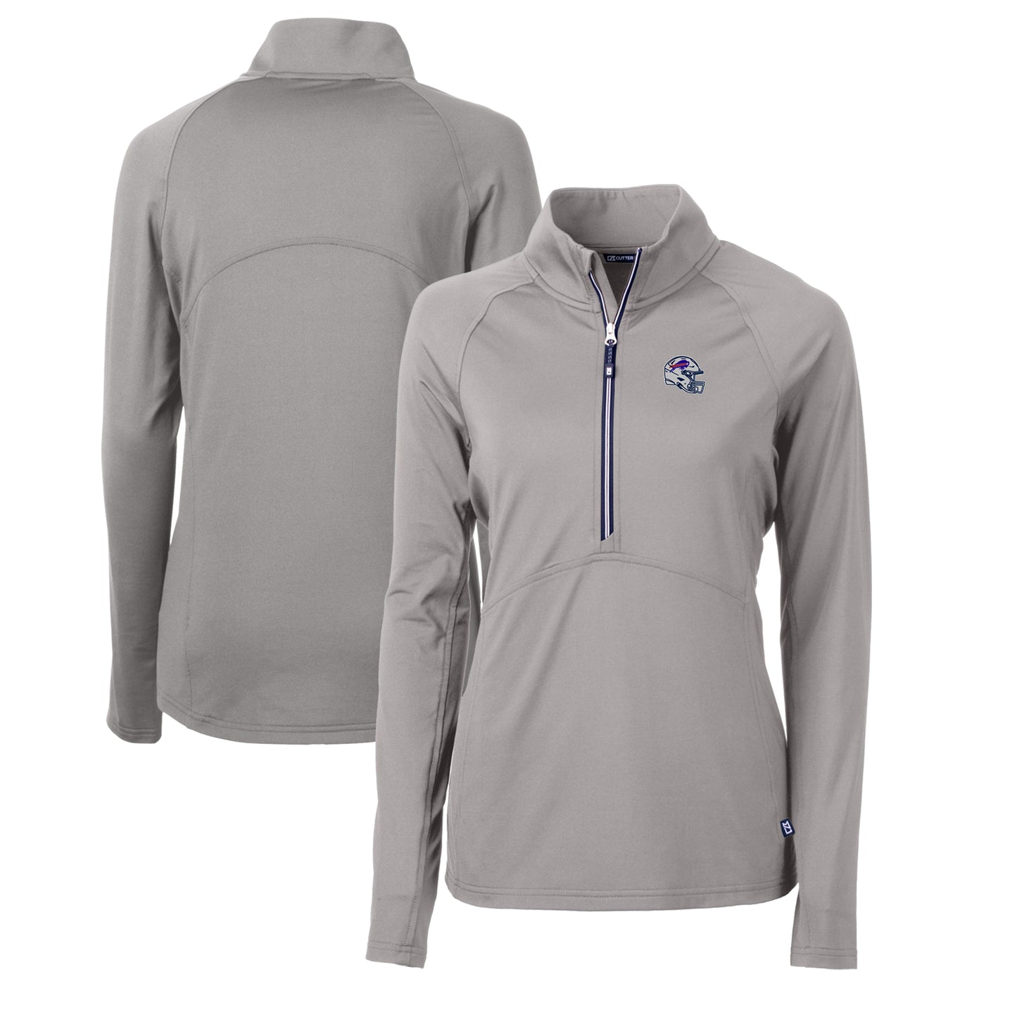 Women's Cutter & Buck  Gray Buffalo Bills Helmet Logo Adapt Eco Knit Stretch Recycled Half-Zip Pullover Top