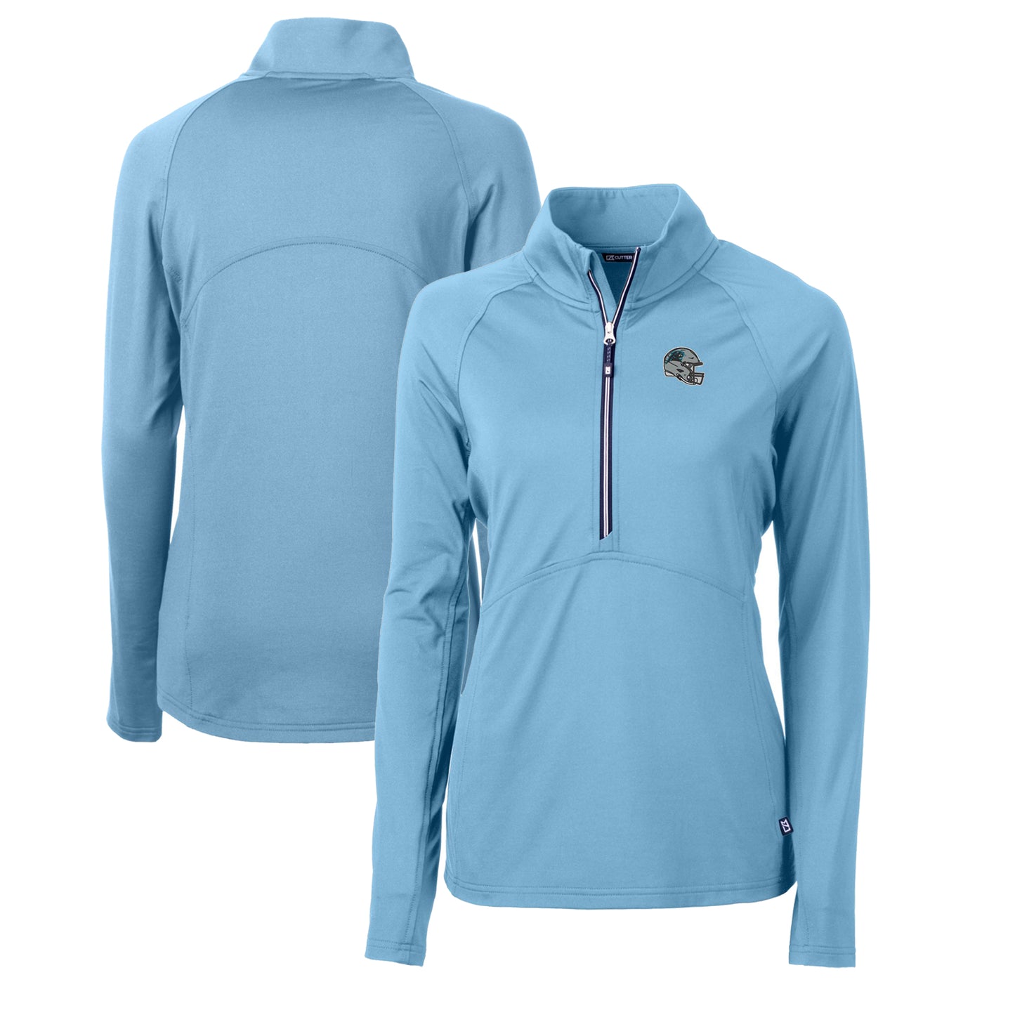 Women's Cutter & Buck  Blue Carolina Panthers Helmet Logo Adapt Eco Knit Stretch Recycled Half-Zip Pullover Top