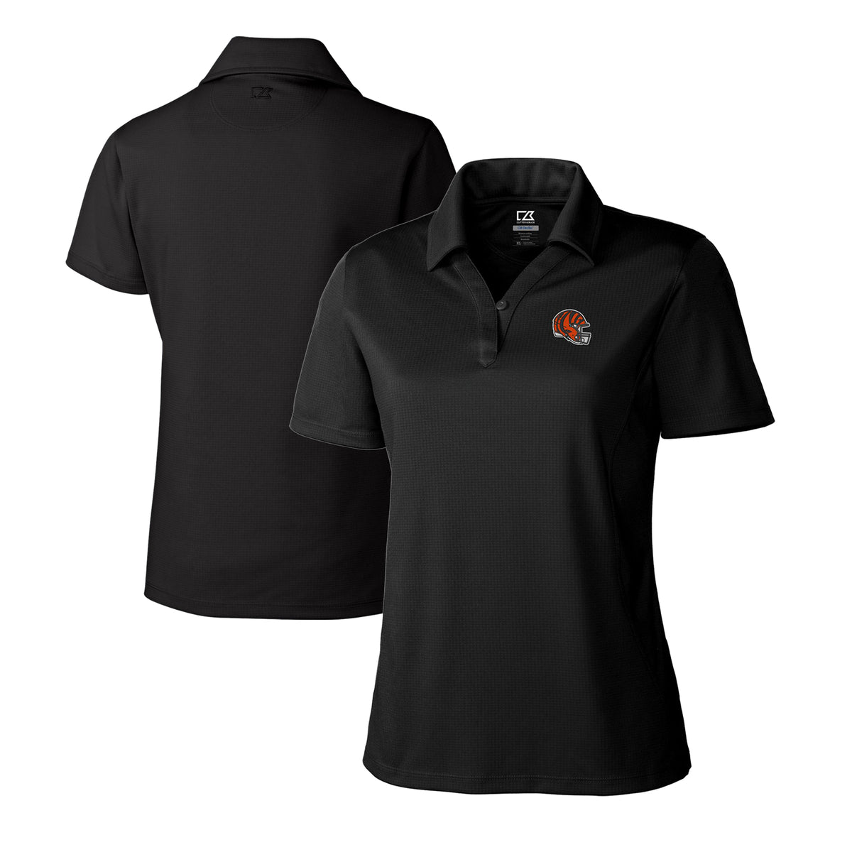 Women's Cutter & Buck  Black Cincinnati Bengals Helmet Logo CB DryTec Genre Textured Solid Polo
