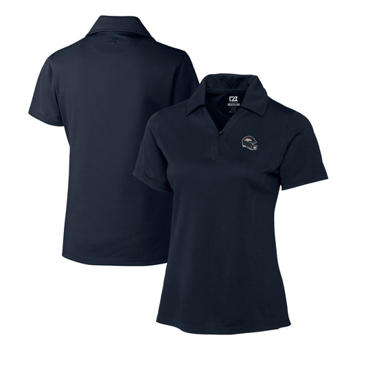 Women's Cutter & Buck  Navy Denver Broncos Helmet Logo CB DryTec Genre Textured Solid Polo