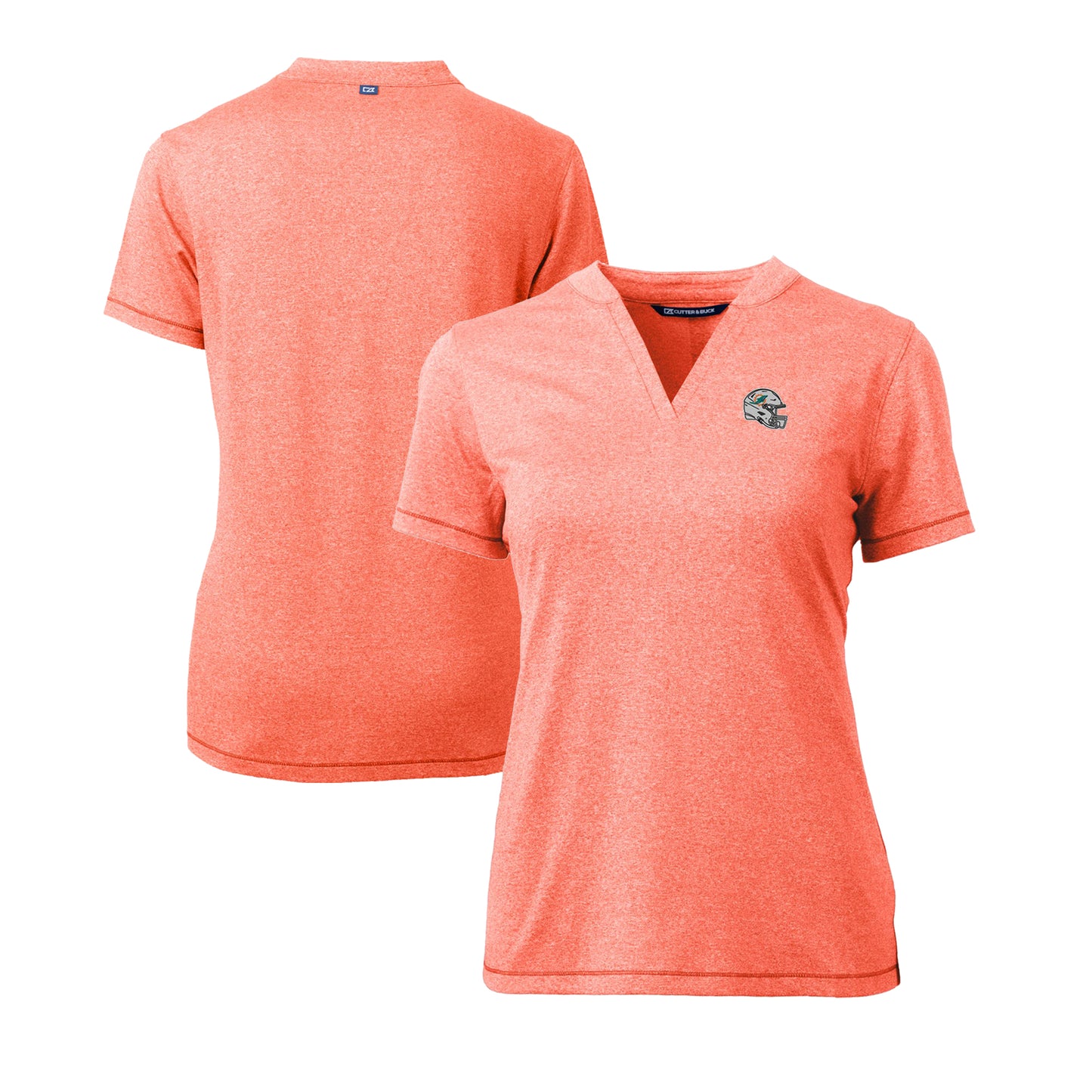 Women's Cutter & Buck  Heather Orange Miami Dolphins Helmet Logo DryTec Forge Stretch V-Neck Blade Top