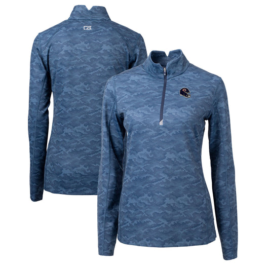 Women's Cutter & Buck  Navy Chicago Bears Helmet Logo Traverse Camo Print Stretch Quarter-Zip Pullover Top