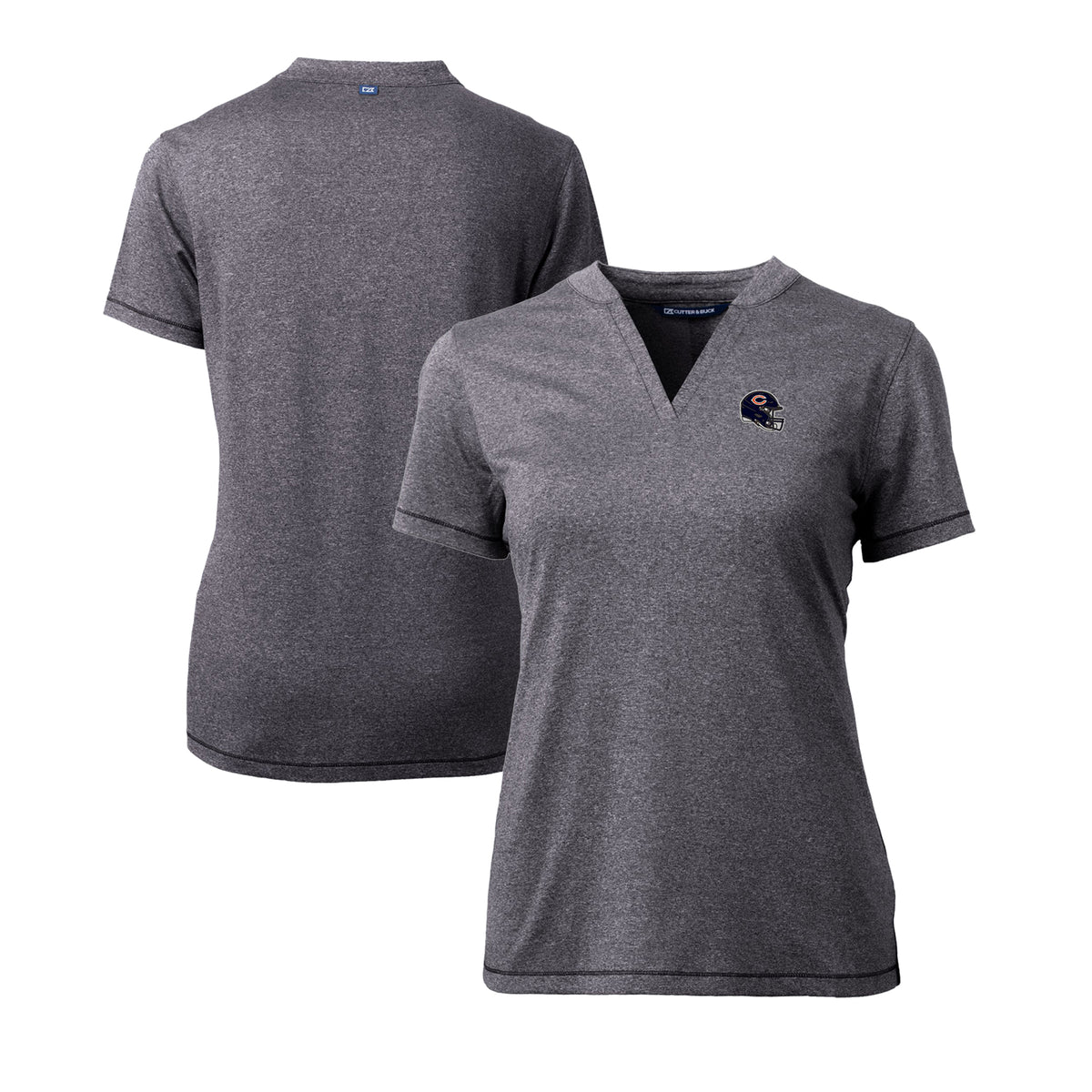Women's Cutter & Buck  Heather Charcoal Chicago Bears Helmet Logo DryTec Forge Stretch V-Neck Blade Top