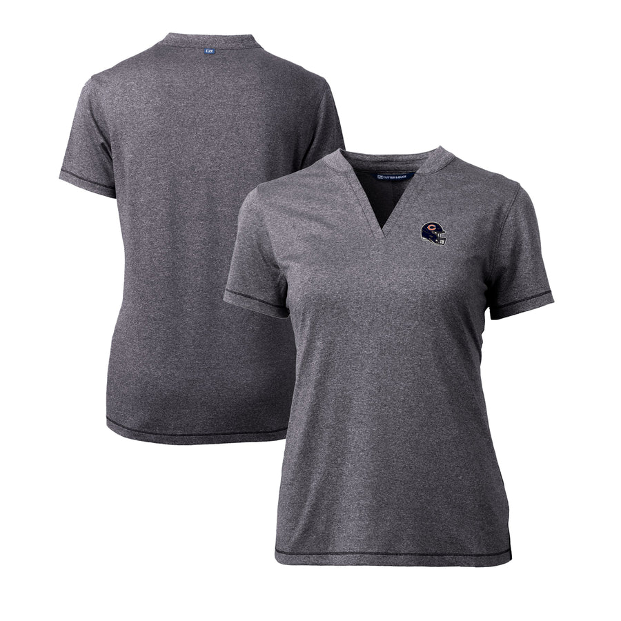 Women's Cutter & Buck  Heather Charcoal Chicago Bears Helmet Logo DryTec Forge Stretch V-Neck Blade Top