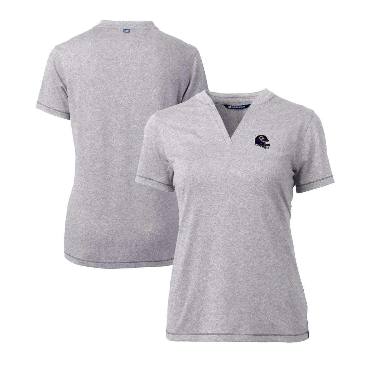 Women's Cutter & Buck  Heather Gray Chicago Bears Helmet Logo DryTec Forge Stretch V-Neck Blade Top