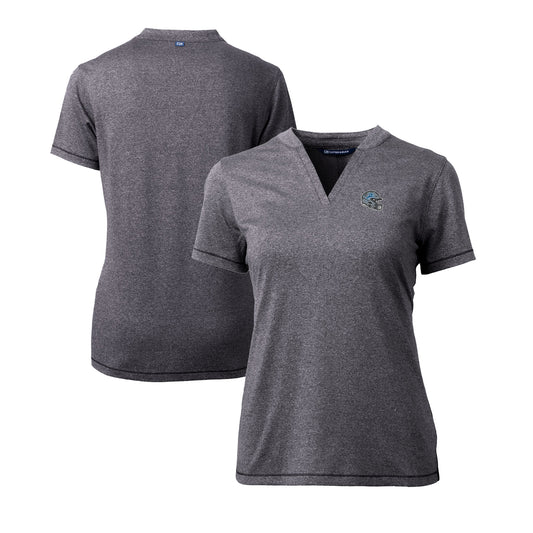 Women's Cutter & Buck  Heather Charcoal Detroit Lions Helmet Logo DryTec Forge Stretch V-Neck Blade Top