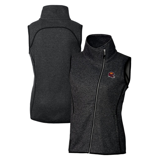 Women's Cutter & Buck  Heather Charcoal Washington Commanders Helmet Logo Mainsail Sweater-Knit Full-Zip Asymmetrical Vest