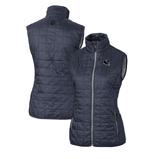 Women's Cutter & Buck  Heather Navy Chicago Bears Helmet Logo Rainier PrimaLoft Eco Insulated Full-Zip Puffer Vest