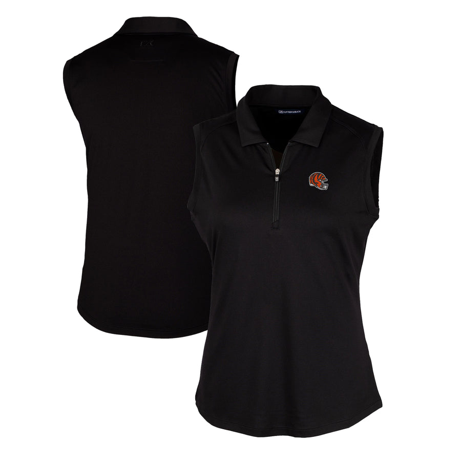 Women's Cutter & Buck  Black Cincinnati Bengals Helmet Logo DryTec Forge Stretch Sleeveless Polo