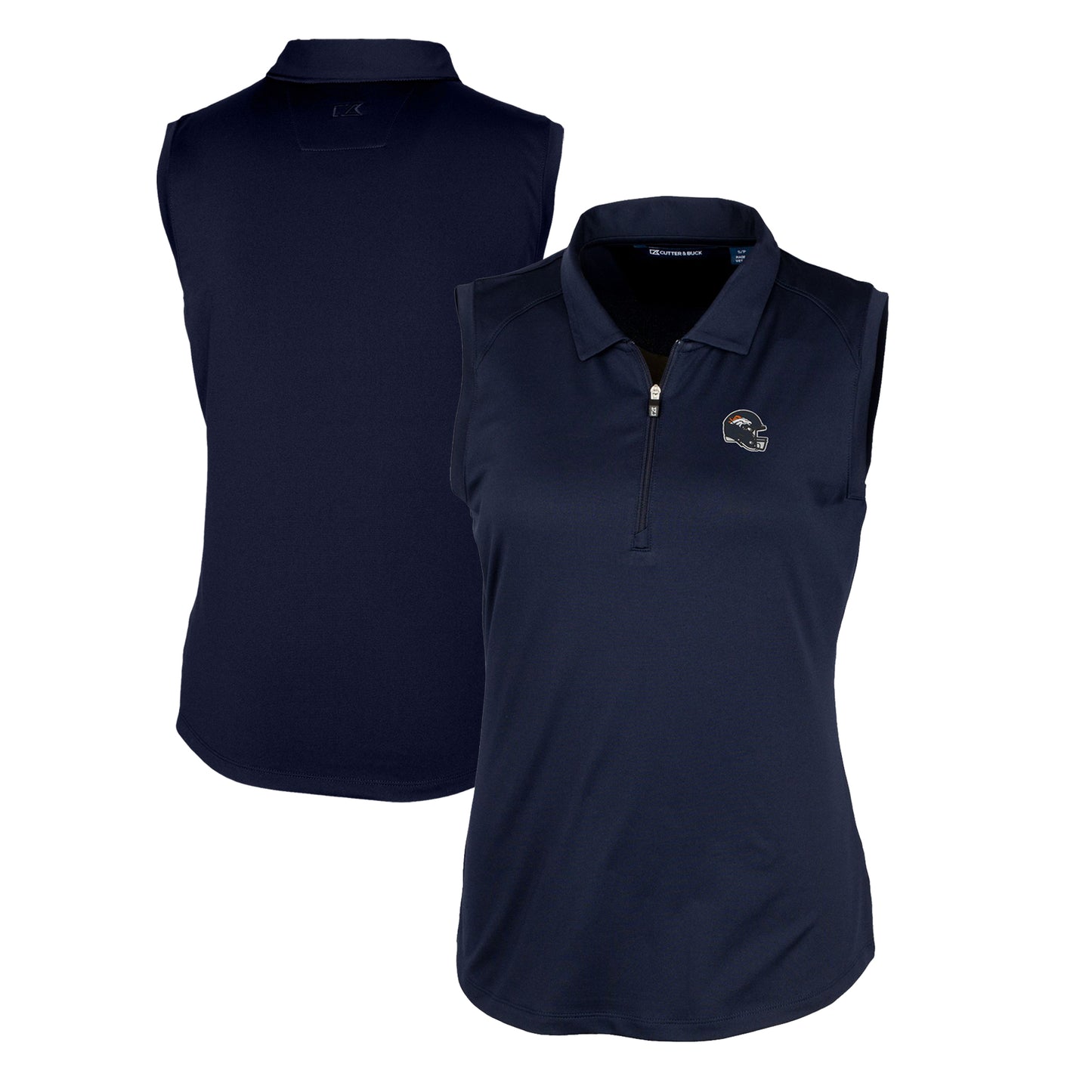 Women's Cutter & Buck  Navy Denver Broncos Helmet Logo DryTec Forge Stretch Sleeveless Polo