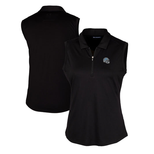 Women's Cutter & Buck  Black Detroit Lions Helmet Logo DryTec Forge Stretch Sleeveless Polo