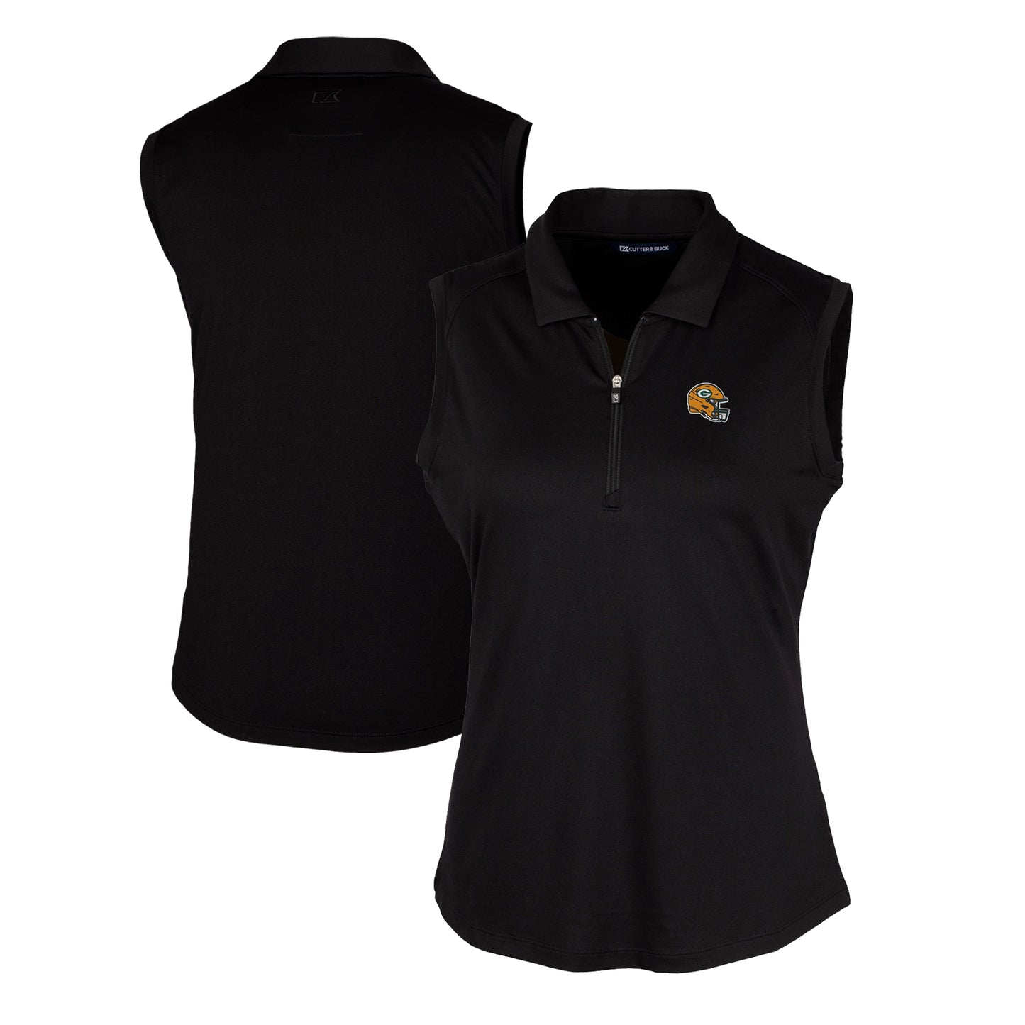 Women's Cutter & Buck  Black Green Bay Packers Helmet Logo DryTec Forge Stretch Sleeveless Polo