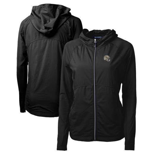 Women's Cutter & Buck  Black New Orleans Saints Helmet Logo Adapt Eco Knit Hybrid Recycled Full-Zip Hoodie