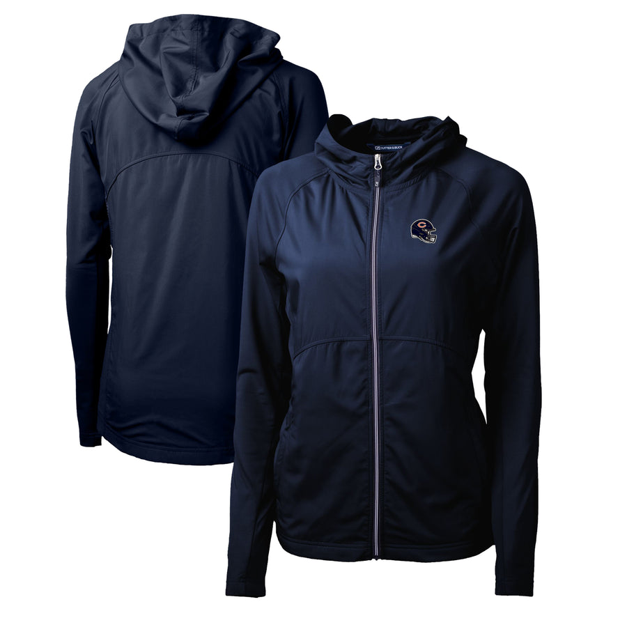 Women's Cutter & Buck  Navy Chicago Bears Helmet Logo Adapt Eco Knit Hybrid Recycled Full-Zip Hoodie