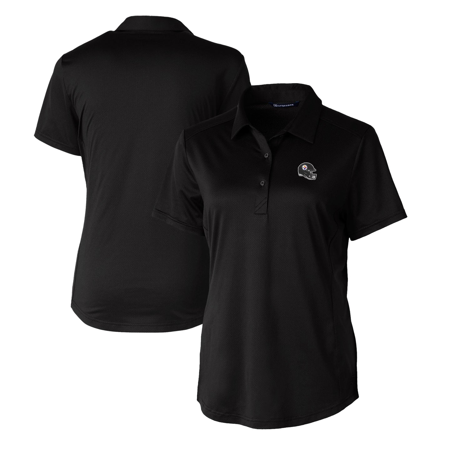 Women's Cutter & Buck  Black Pittsburgh Steelers Helmet Logo DryTec Prospect Textured Stretch Polo