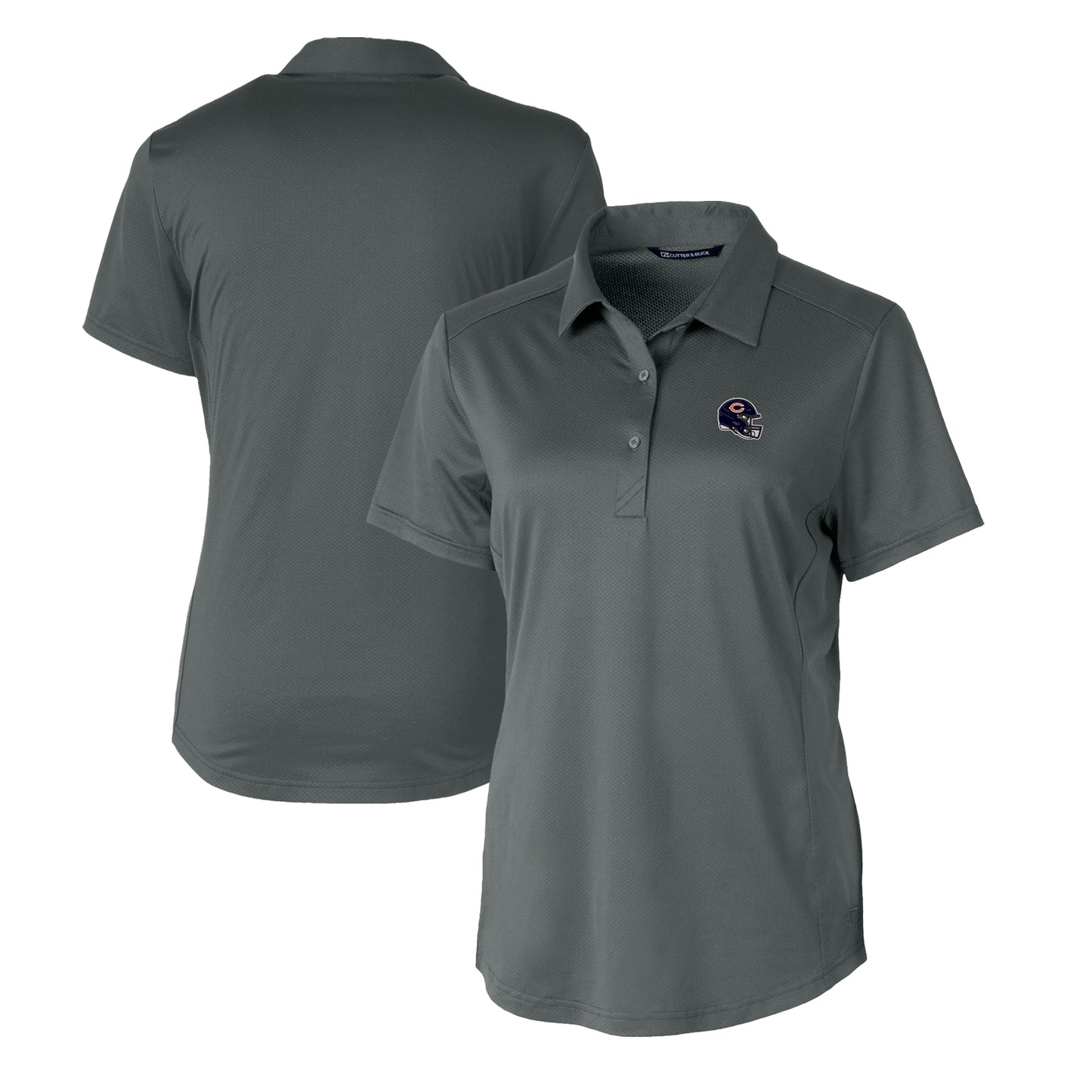 Women's Cutter & Buck  Gray Chicago Bears Helmet Logo DryTec Prospect Textured Stretch Polo