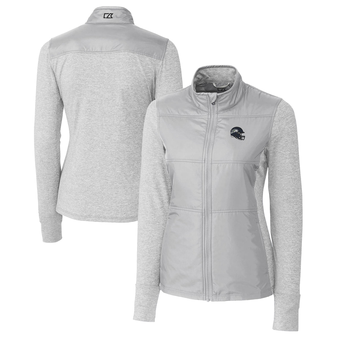 Women's Cutter & Buck  Heather Gray Seattle Seahawks Helmet Logo DryTec Stealth Hybrid Quilted Full-Zip Windbreaker Jacket