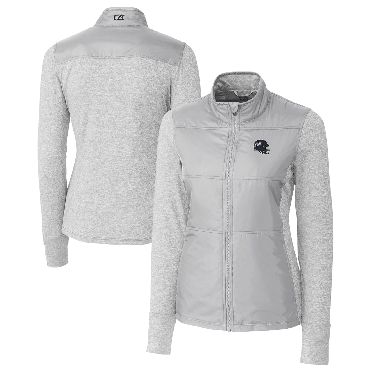 Women's Cutter & Buck  Heather Gray Seattle Seahawks Helmet Logo DryTec Stealth Hybrid Quilted Full-Zip Windbreaker Jacket