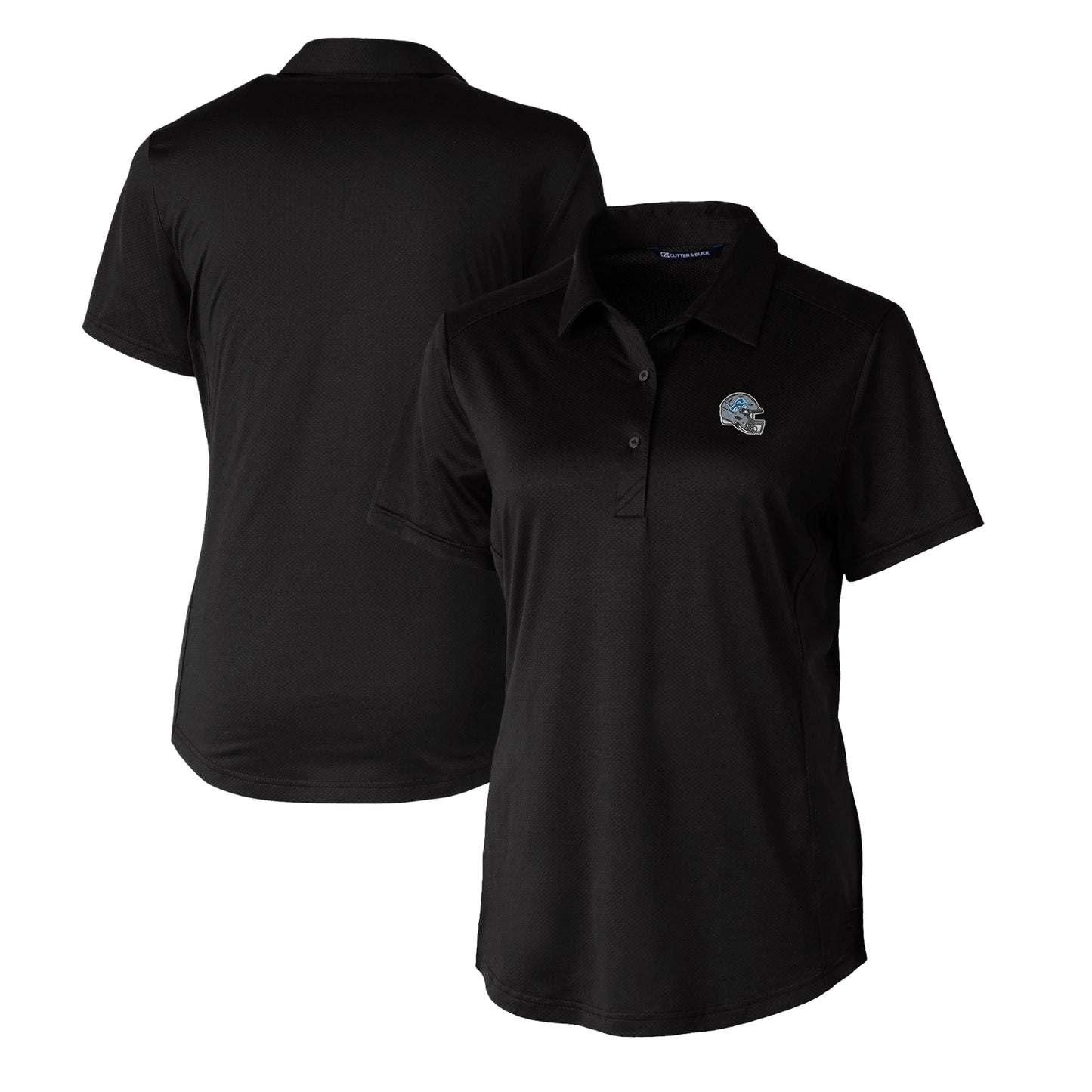 Women's Cutter & Buck  Black Detroit Lions Helmet Logo DryTec Prospect Textured Stretch Polo