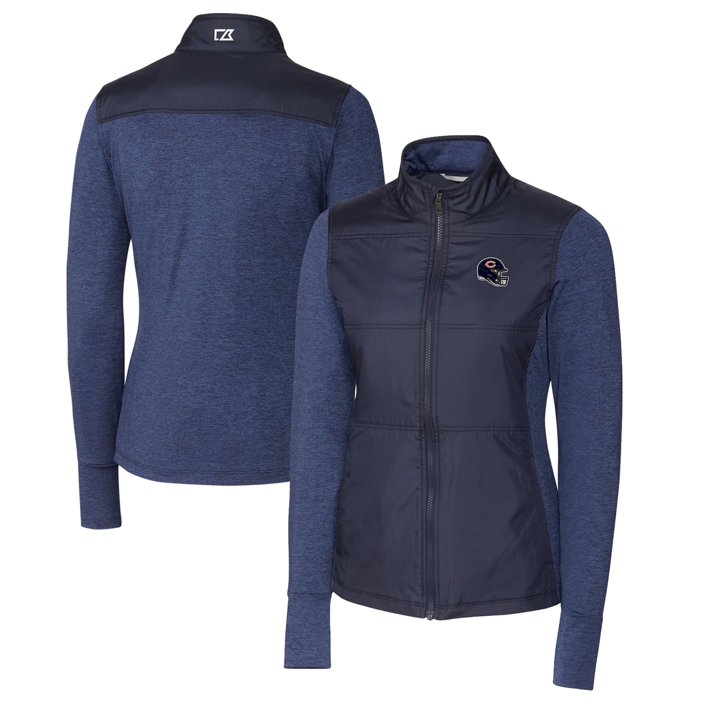 Women's Cutter & Buck  Navy Chicago Bears Helmet Logo DryTec Stealth Hybrid Quilted Full-Zip Windbreaker Jacket