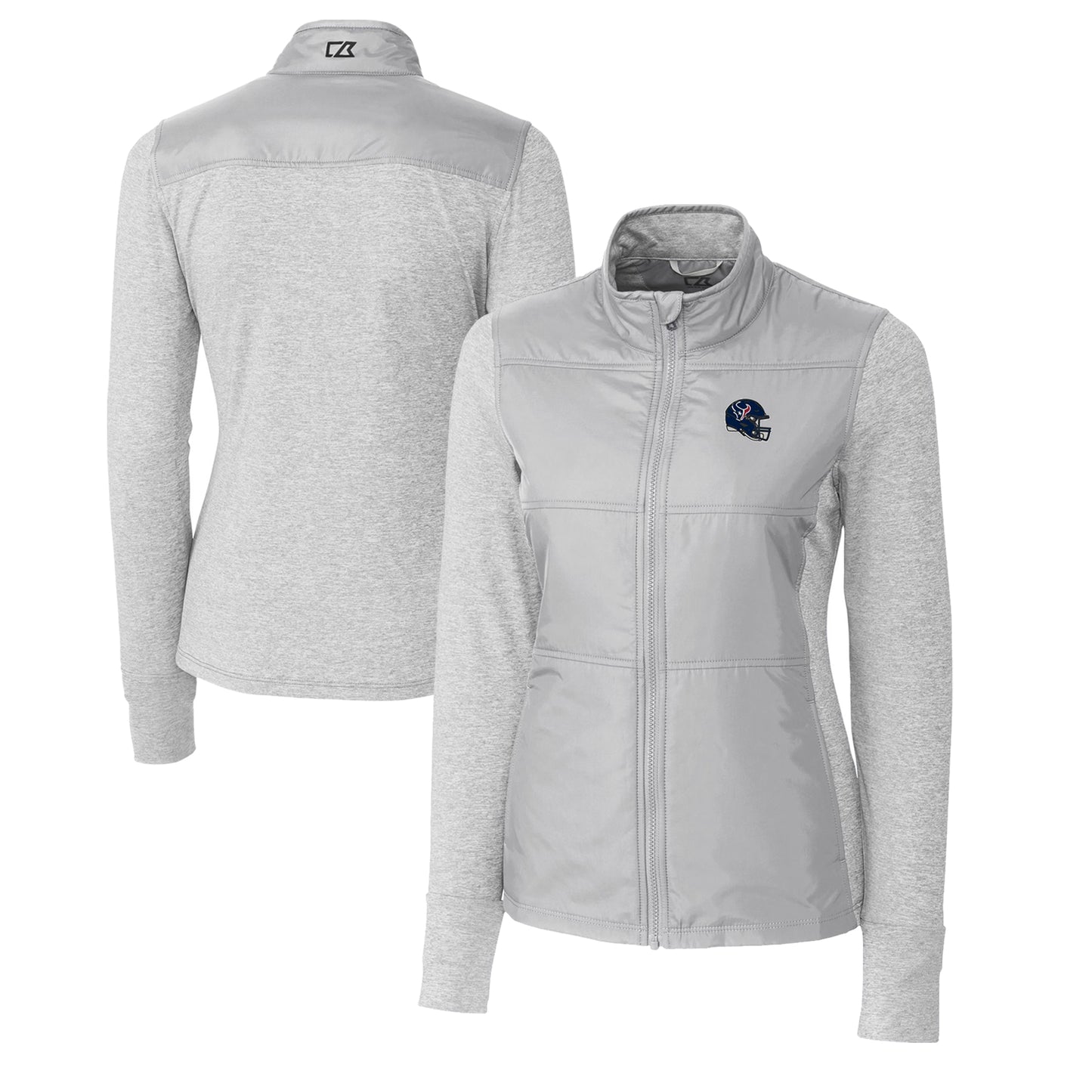 Women's Cutter & Buck  Heather Gray Houston Texans Helmet Logo DryTec Stealth Hybrid Quilted Full-Zip Windbreaker Jacket