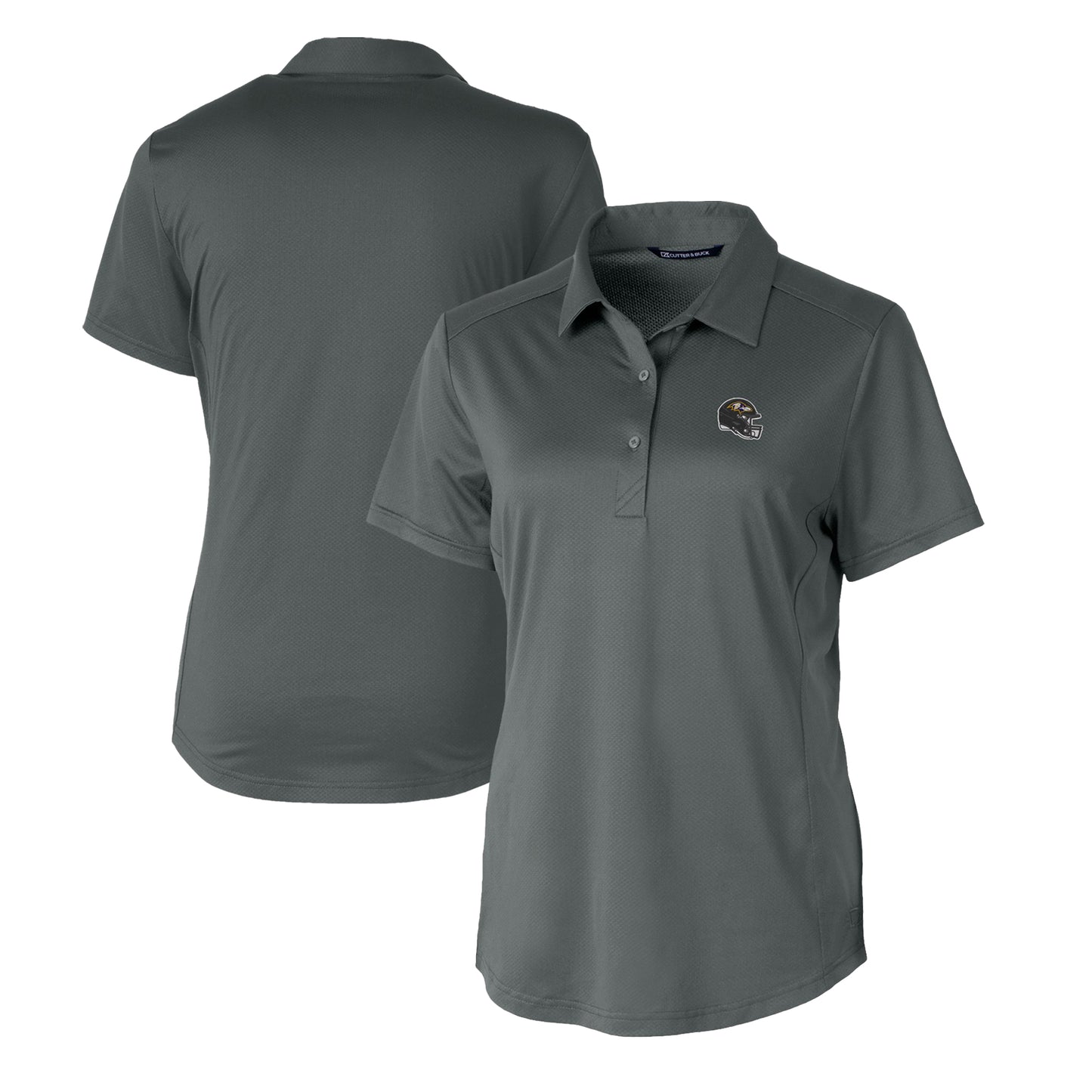 Women's Cutter & Buck  Gray Baltimore Ravens Helmet Logo DryTec Prospect Textured Stretch Polo