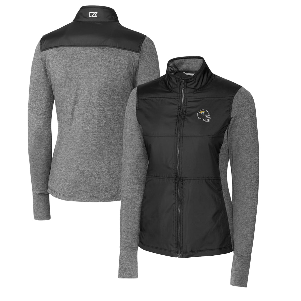 Women's Cutter & Buck  Black Jacksonville Jaguars Helmet Logo DryTec Stealth Hybrid Quilted Full-Zip Windbreaker Jacket