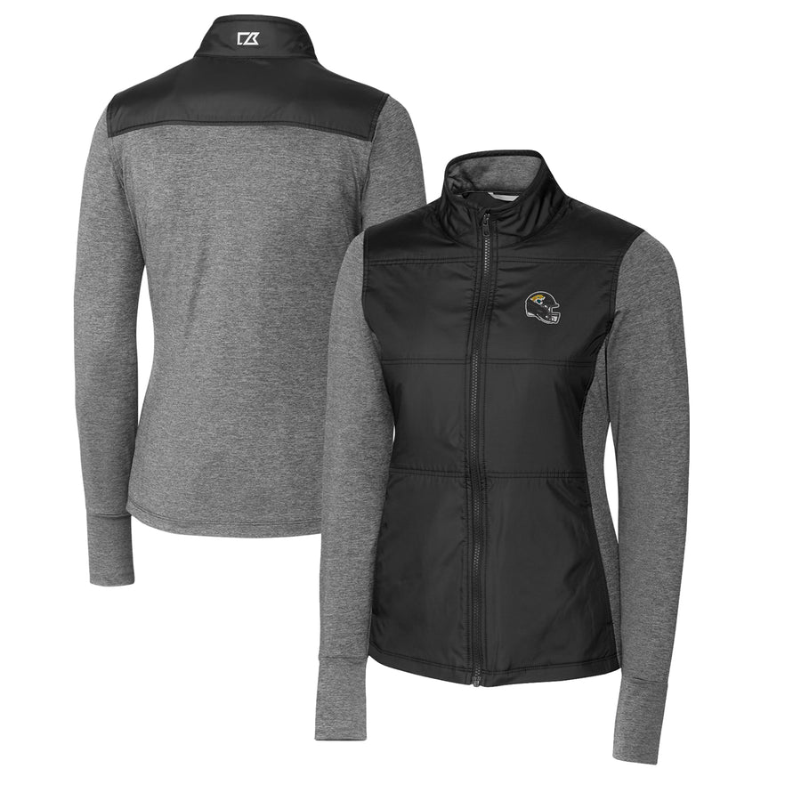 Women's Cutter & Buck  Black Jacksonville Jaguars Helmet Logo DryTec Stealth Hybrid Quilted Full-Zip Windbreaker Jacket