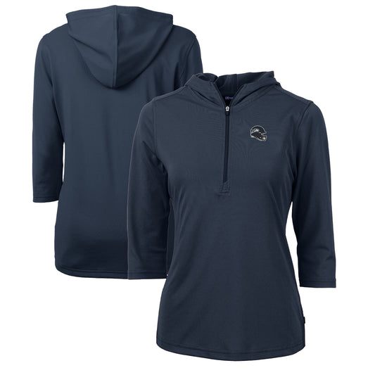 Women's Cutter & Buck College Navy Seattle Seahawks Helmet Logo DryTec Virtue Eco Pique Recycled 3/4-Sleeve Half-Zip Pullover Hoodie
