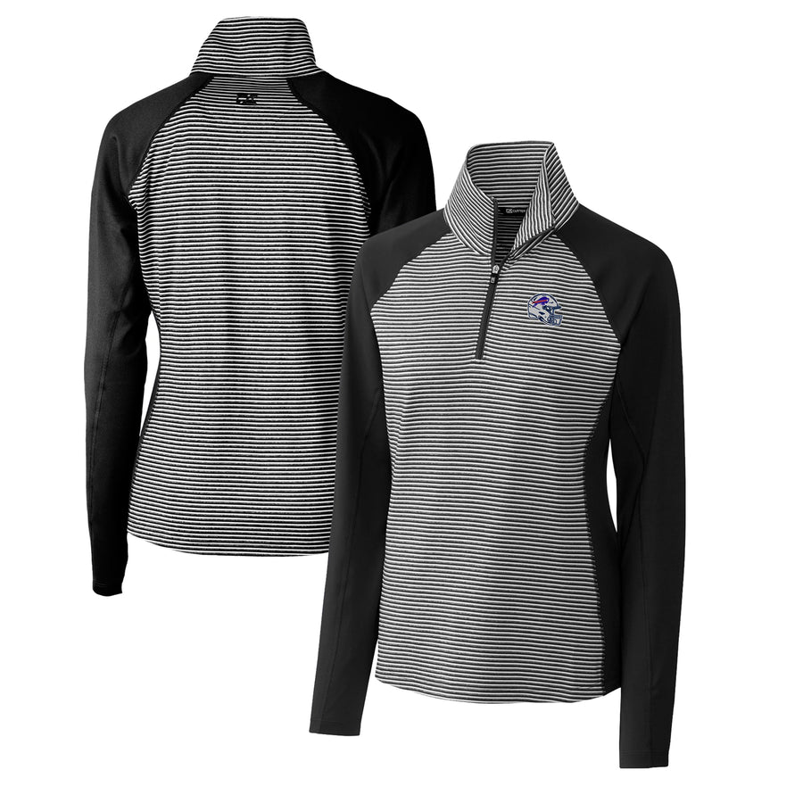 Women's Cutter & Buck  Black Buffalo Bills Helmet Logo DryTec Forge Tonal Stripe Stretch Half-Zip Top