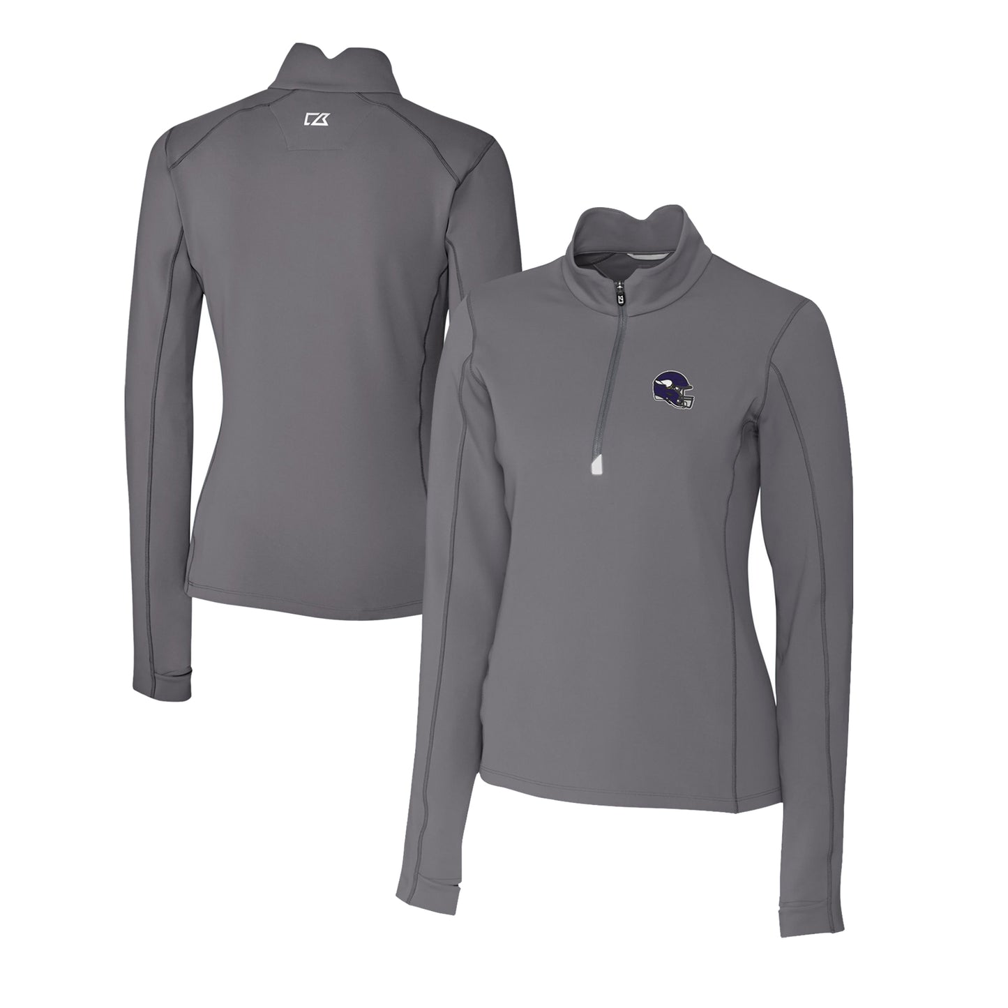 Women's Cutter & Buck  Gray Minnesota Vikings Helmet Logo DryTec Traverse Stretch Quarter-Zip Pullover Top