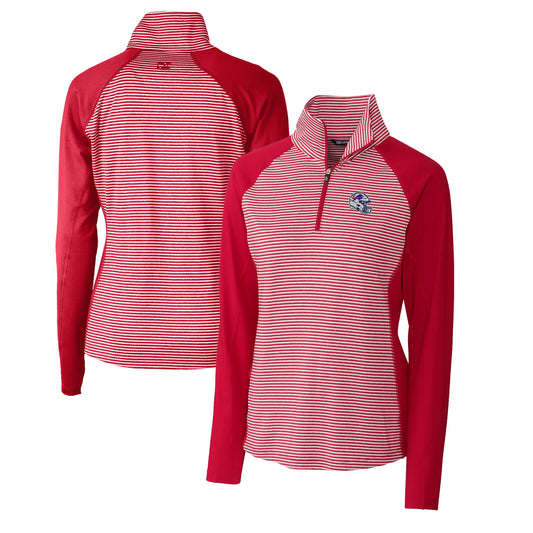 Women's Cutter & Buck  Red Buffalo Bills Helmet Logo DryTec Forge Tonal Stripe Stretch Half-Zip Top