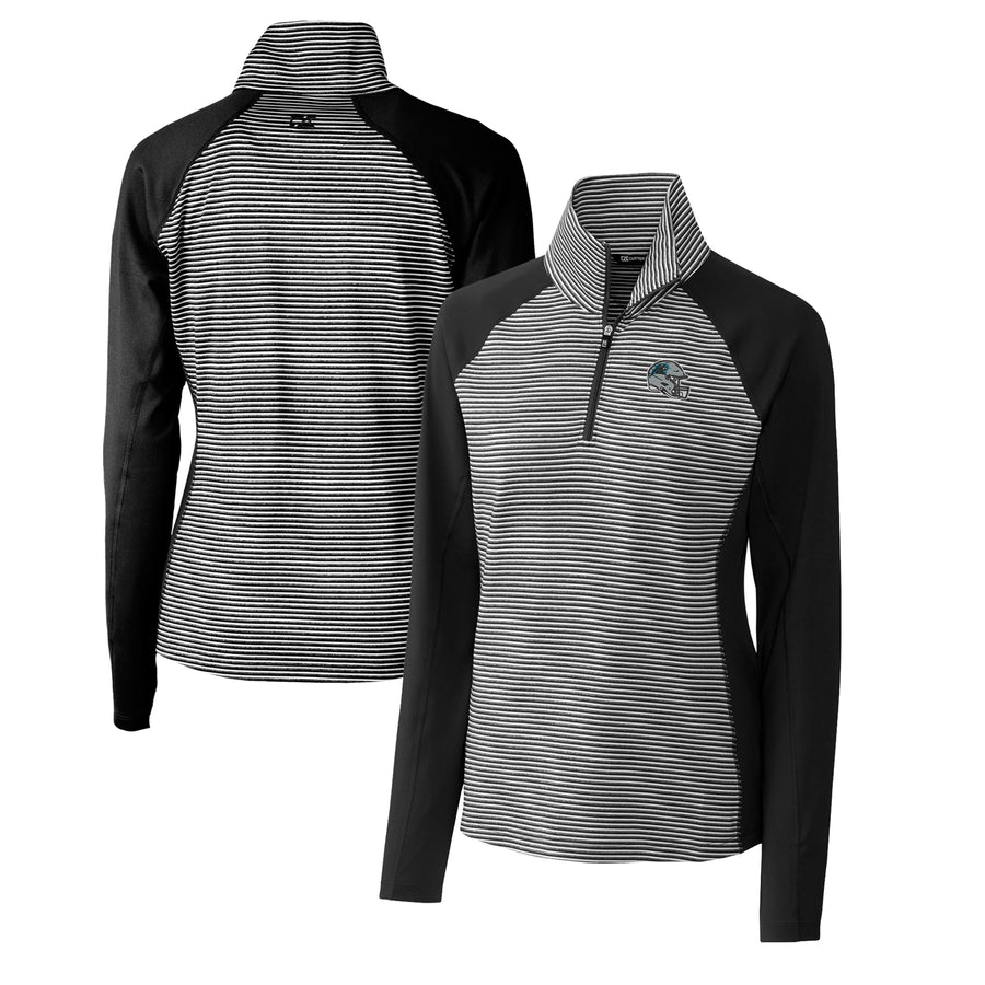 Women's Cutter & Buck  Black Carolina Panthers Helmet Logo DryTec Forge Tonal Stripe Stretch Half-Zip Top