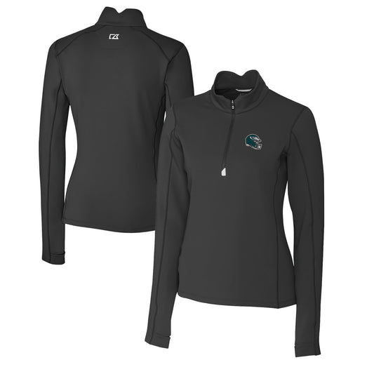 Women's Cutter & Buck  Black Philadelphia Eagles Helmet Logo DryTec Traverse Stretch Quarter-Zip Pullover Top