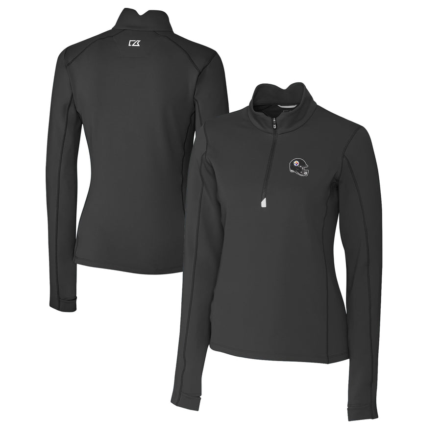 Women's Cutter & Buck  Black Pittsburgh Steelers Helmet Logo DryTec Traverse Stretch Quarter-Zip Pullover Top