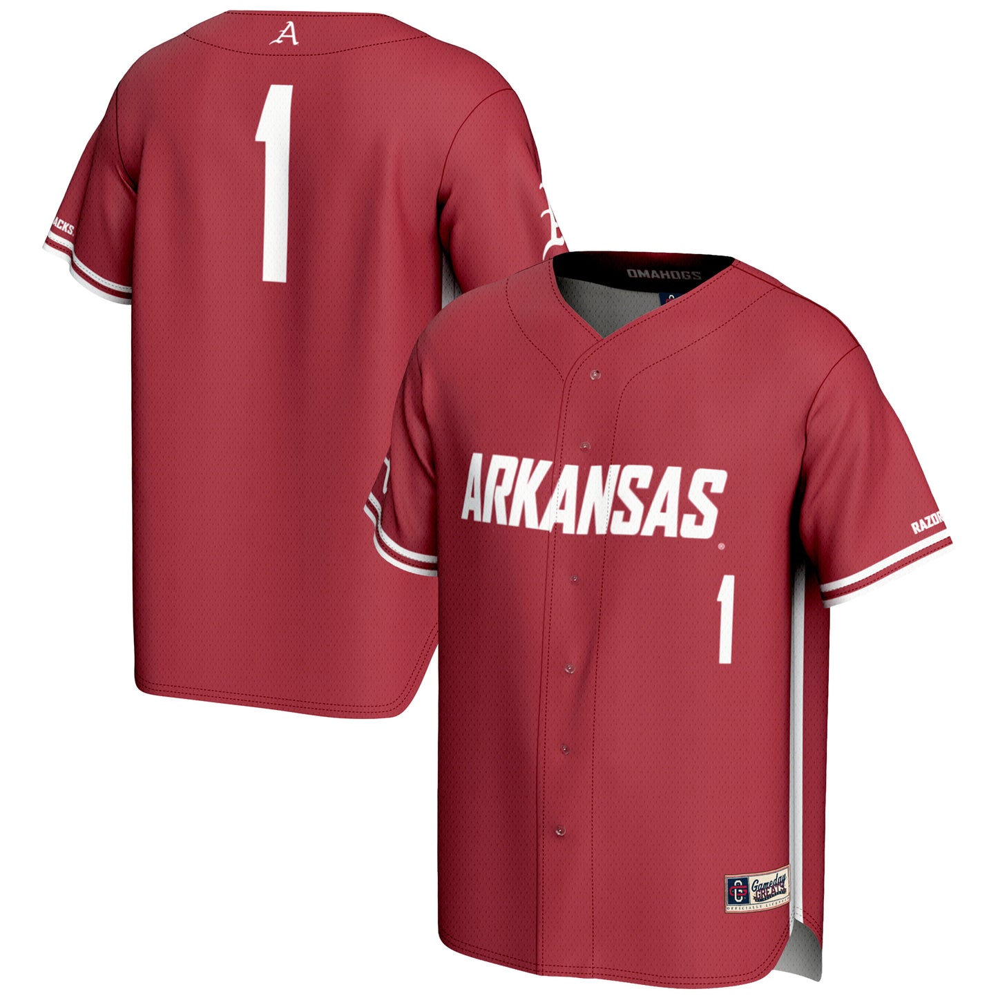 Men's GameDay Greats #1 Cardinal Arkansas Razorbacks Lightweight Baseball Jersey