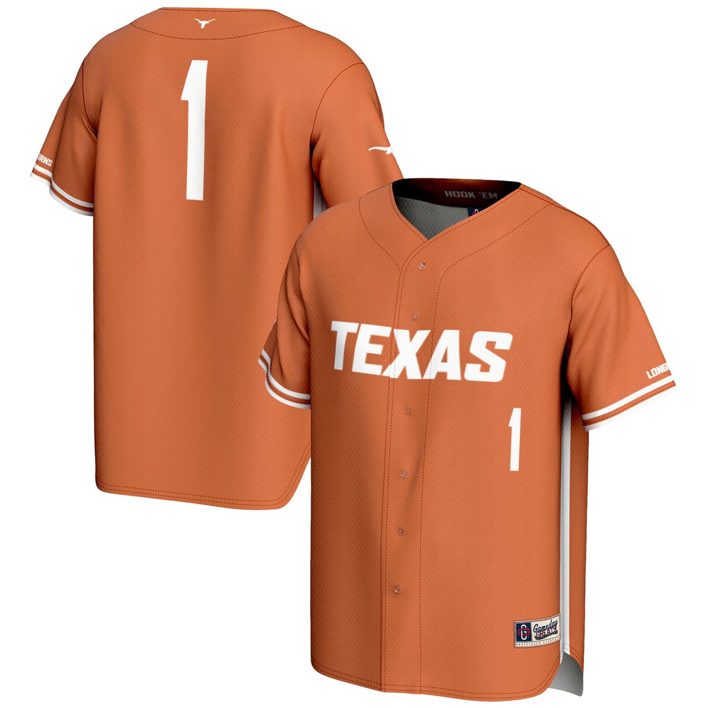 Men's GameDay Greats #1 Burnt Orange Texas Longhorns Lightweight Baseball Jersey