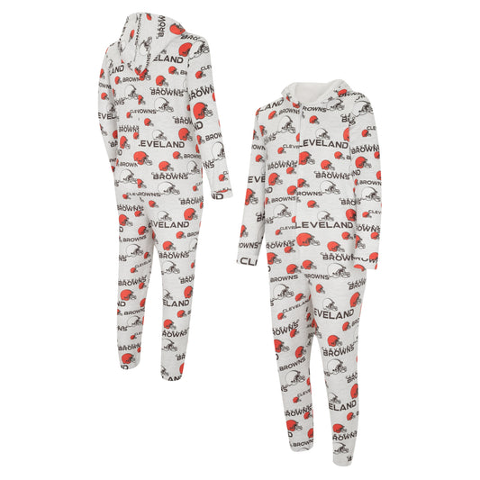 Men's Concepts Sport White Cleveland Browns Allover Print Docket Union Full-Zip Hooded Pajama Suit