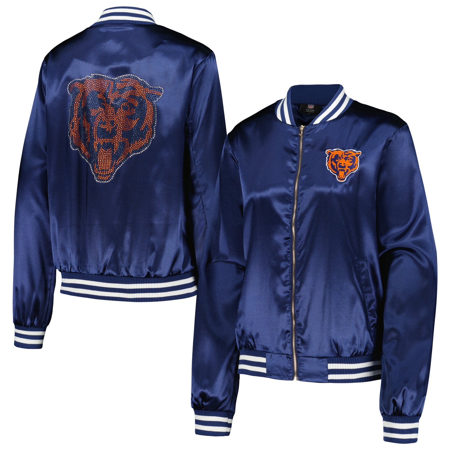Women's Cuce  Navy Chicago Bears Rhinestone Full-Zip Varsity Jacket